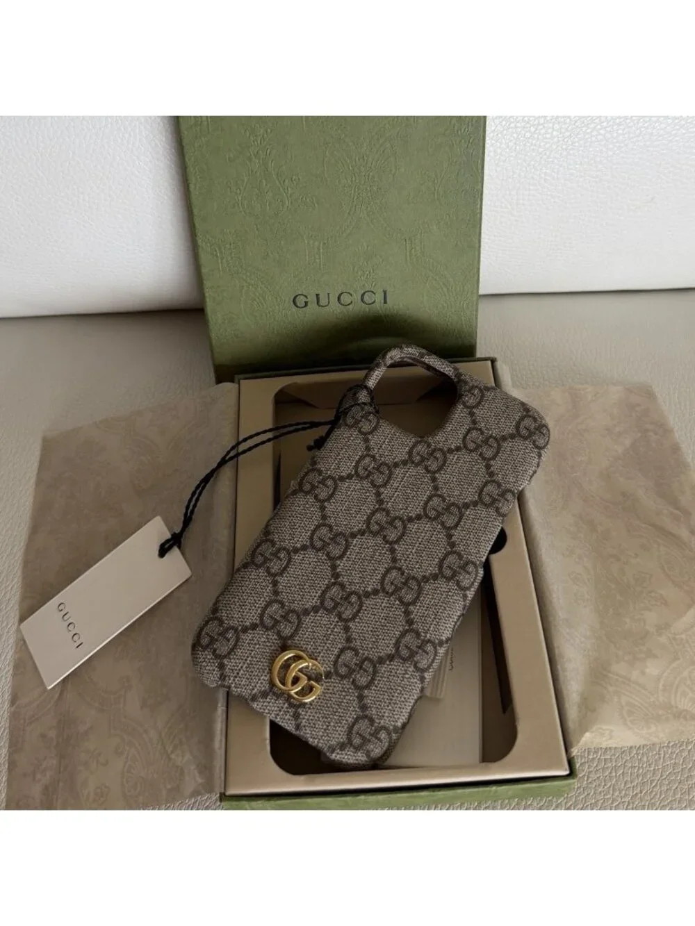 New GUCCI iPhone 15 case Ophidia Supreme Brown GG Logo W/ Box